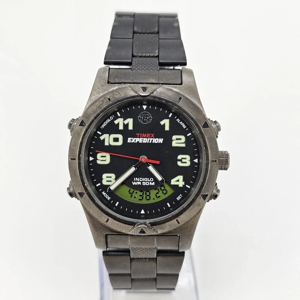 Timex Expedition Men Watch 38MM Ana-Digi Black Dial Gunmetal Band 7.5